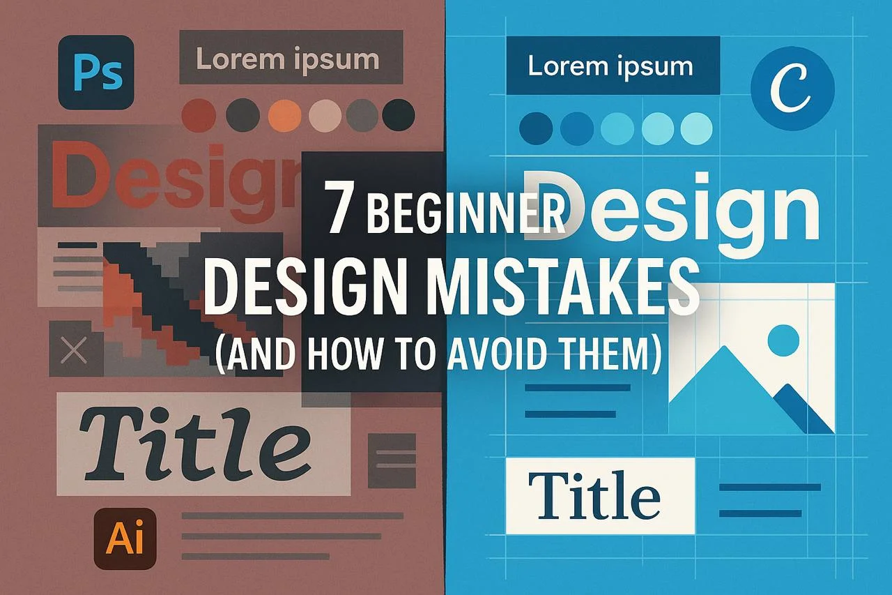 Beginner designer learning common design mistakes and improving graphic design skills with RedSketch Academy education guide 2025